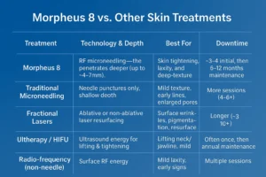 How Often Can I have Morpheus 8? 2 Table to show benefits of Morpheus 8 Skegness compared to other skin treatments